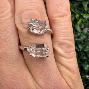 Sterling Silver Double Herkimer Diamond Crystal Statement Ring Adjustable